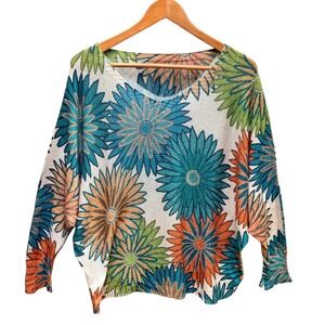 Boutique Sweater Womens OS Multicolor Floral Italy Dolman Sleeve Knit‎ Top